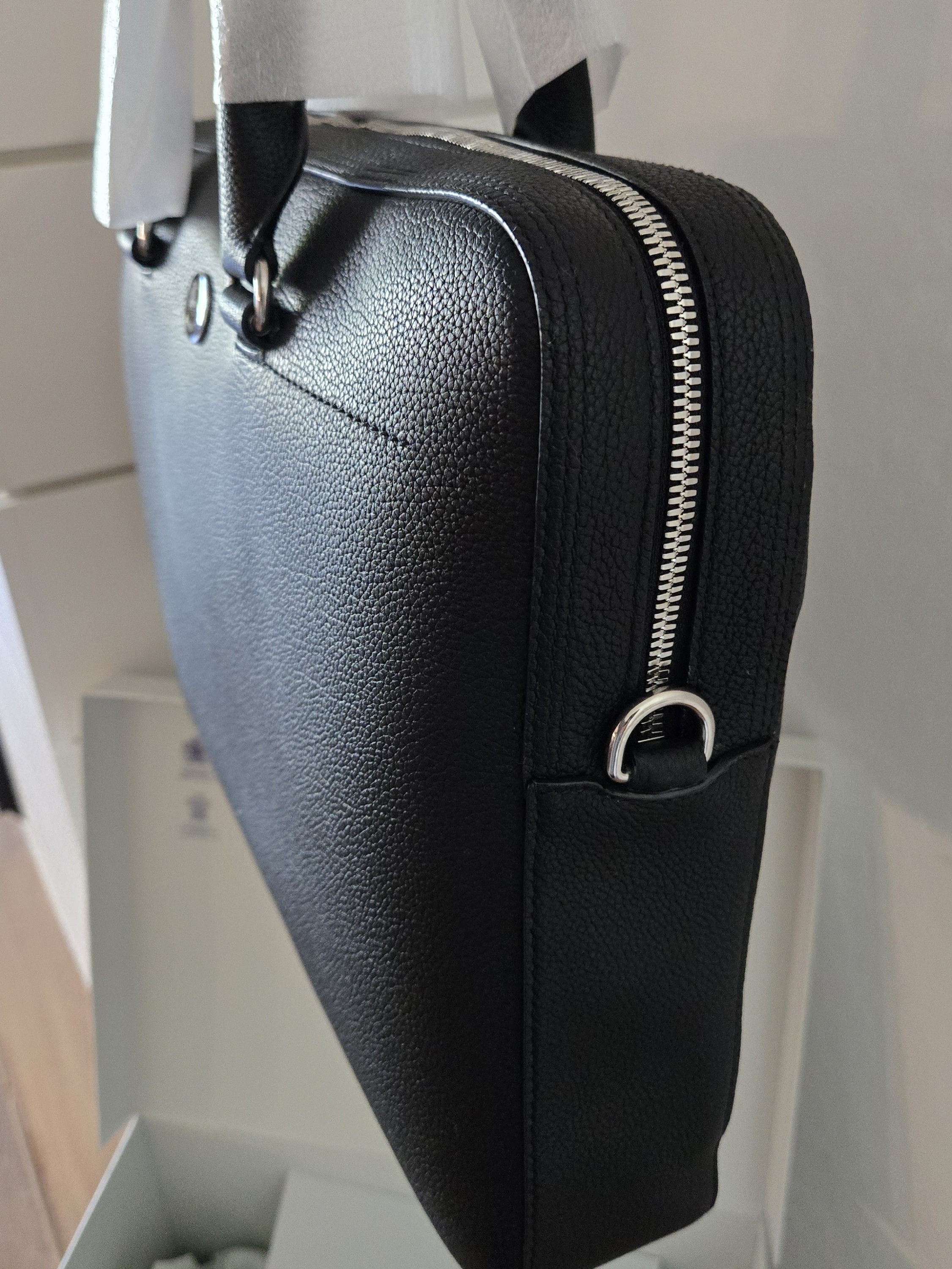 Burberry Knight Stamp Black Leather Briefcase - Sleek Professional Laptop Bag